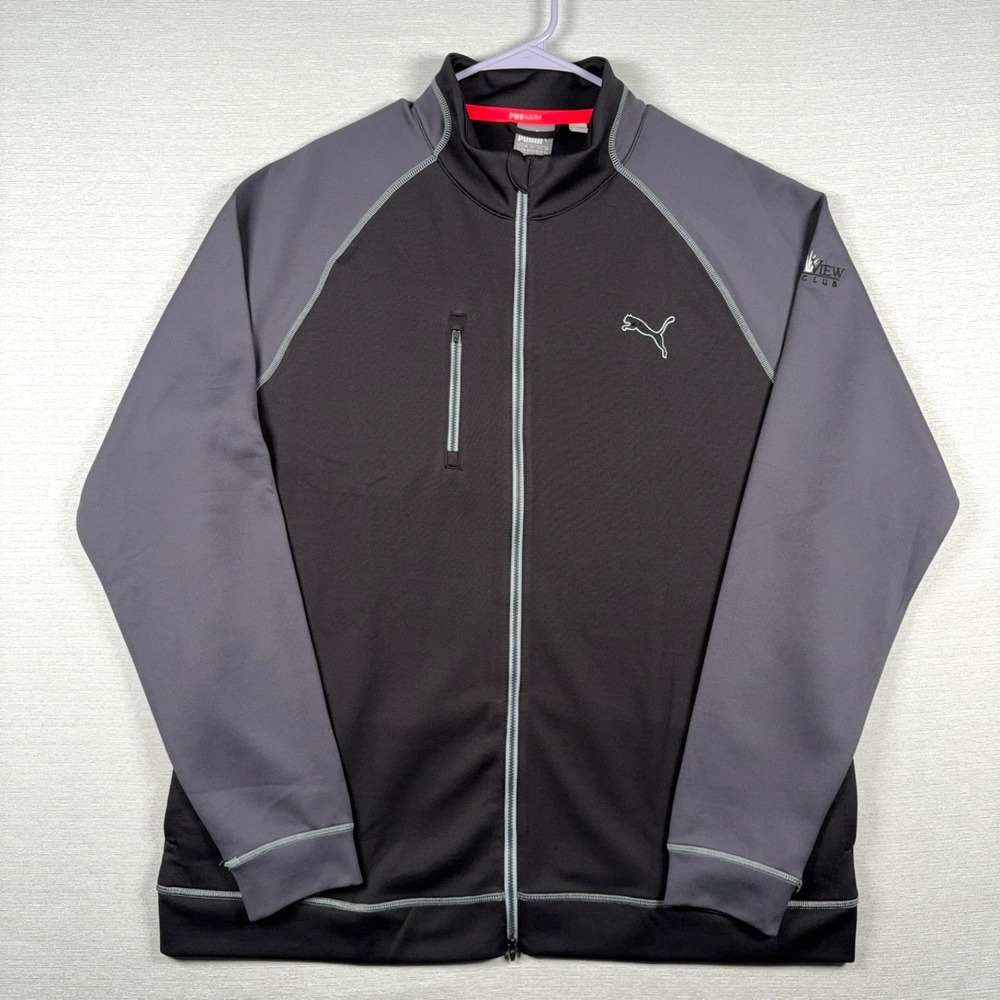 PUMA PWRWARM Colorblock Full Zip Sweatshirt Mens XL Black Gray Prairie View Logo